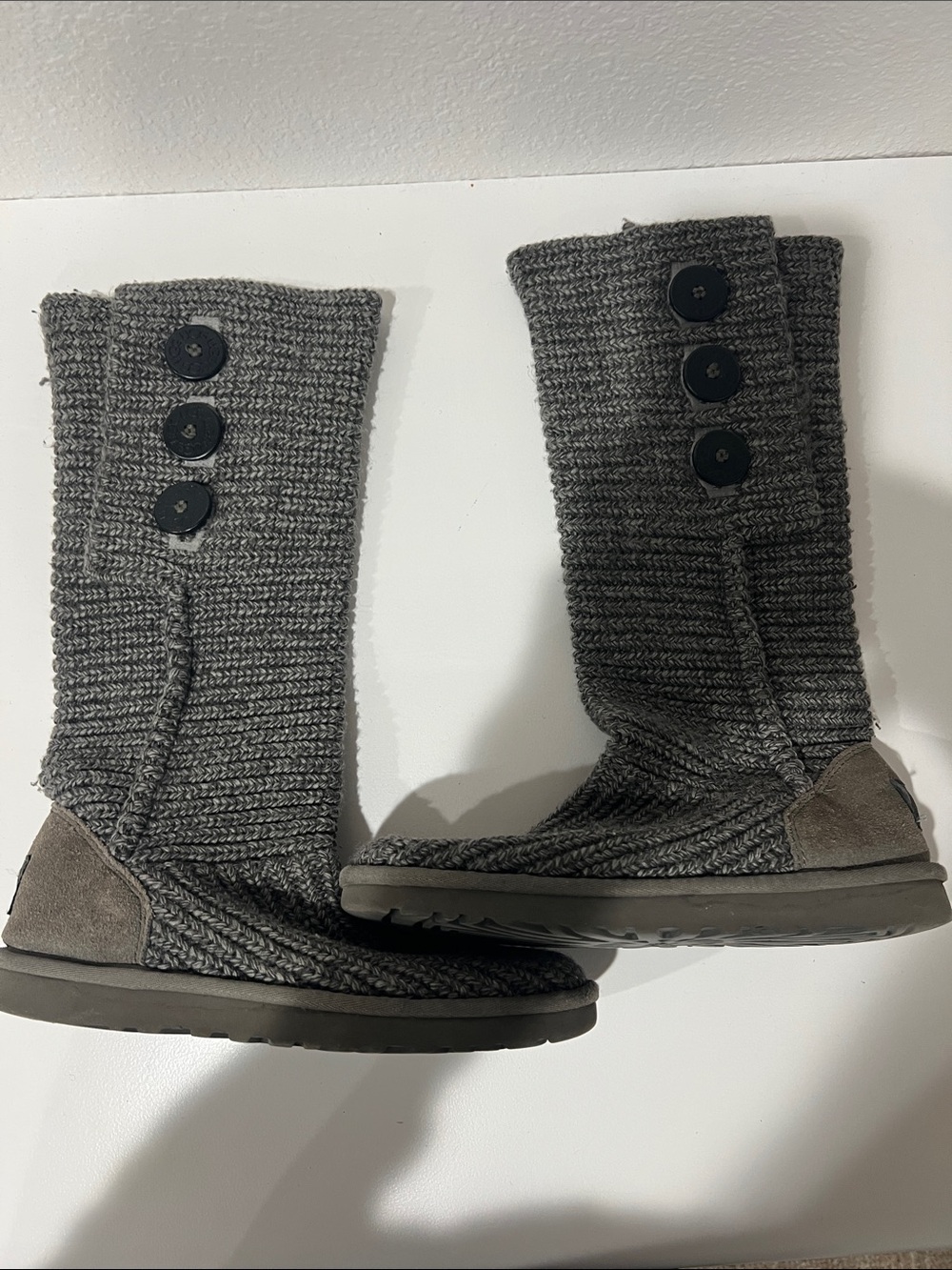 UGG Gray Knit Button Accent Boot Cuff